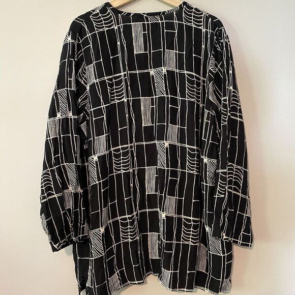 Ulla Popken 16/18 Geometric Print Black Popover Tunic Top Long Sleeve Artsy - Picture 5 of 8